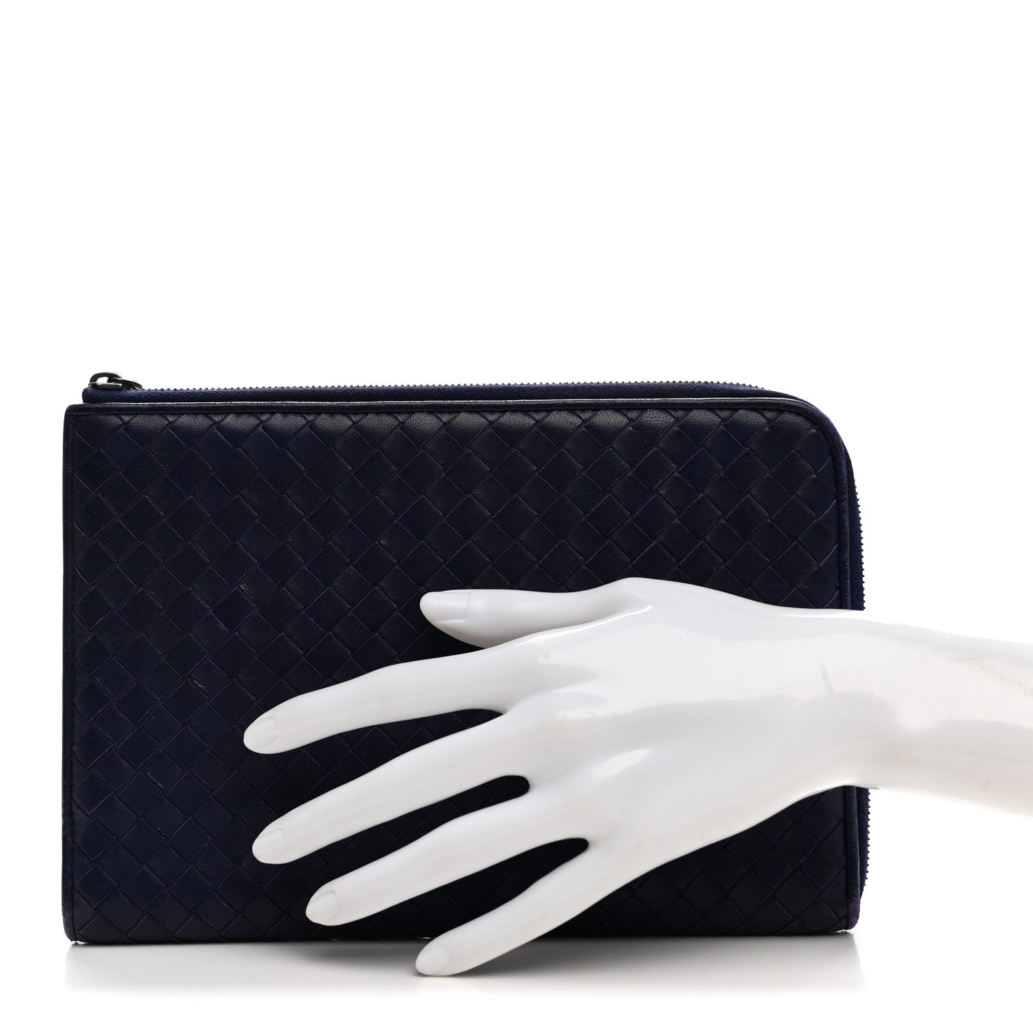 Bottega Veneta Nappa Intrecciato Flat Zip Pouch Navy 2 of 7