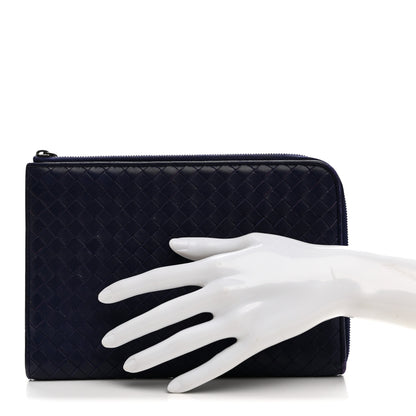 Bottega Veneta Nappa Intrecciato Flat Zip Pouch Navy 2 of 7