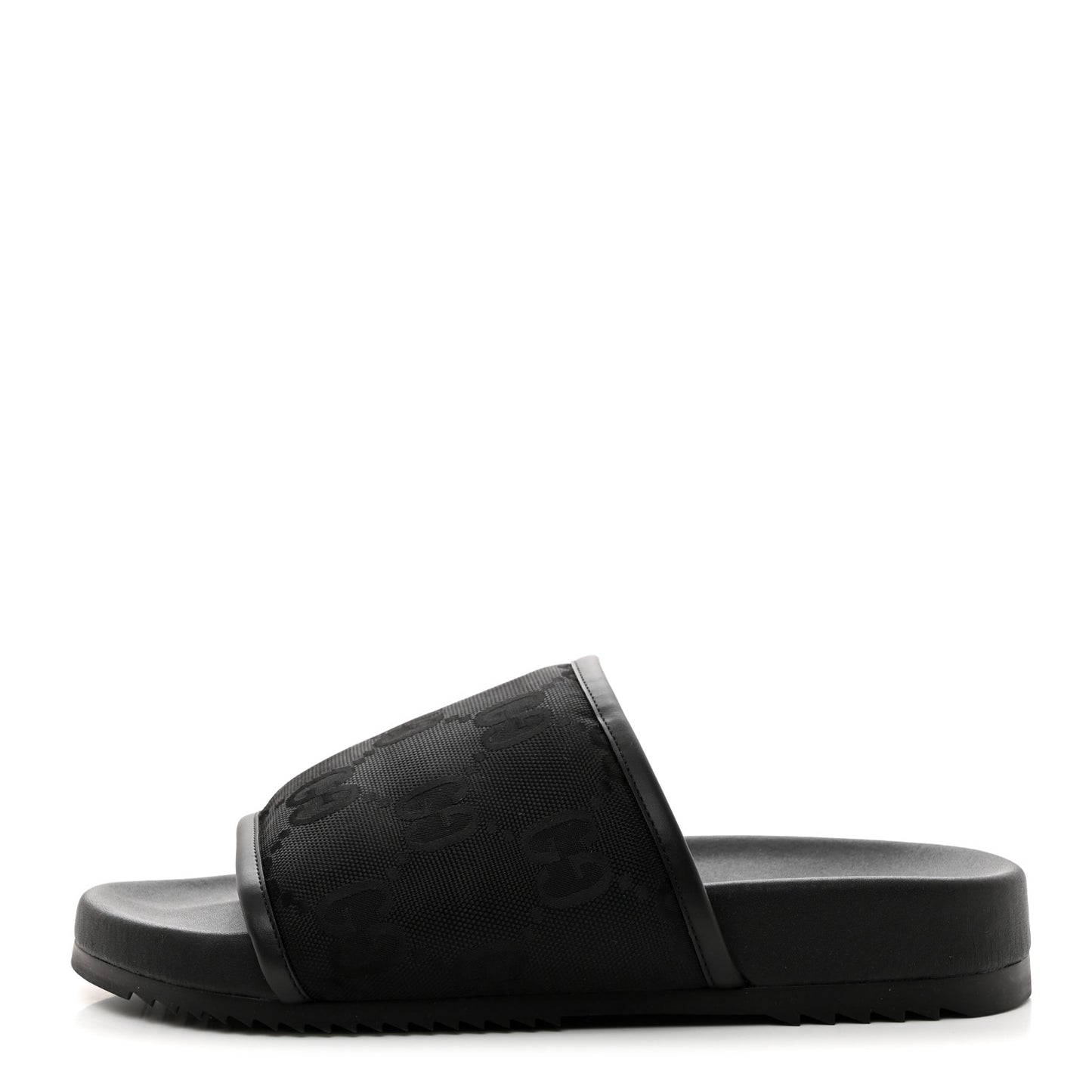 Econyl Nylon Demetra GG Monogram Mens Off the Grid Slide Sandals 8 Black