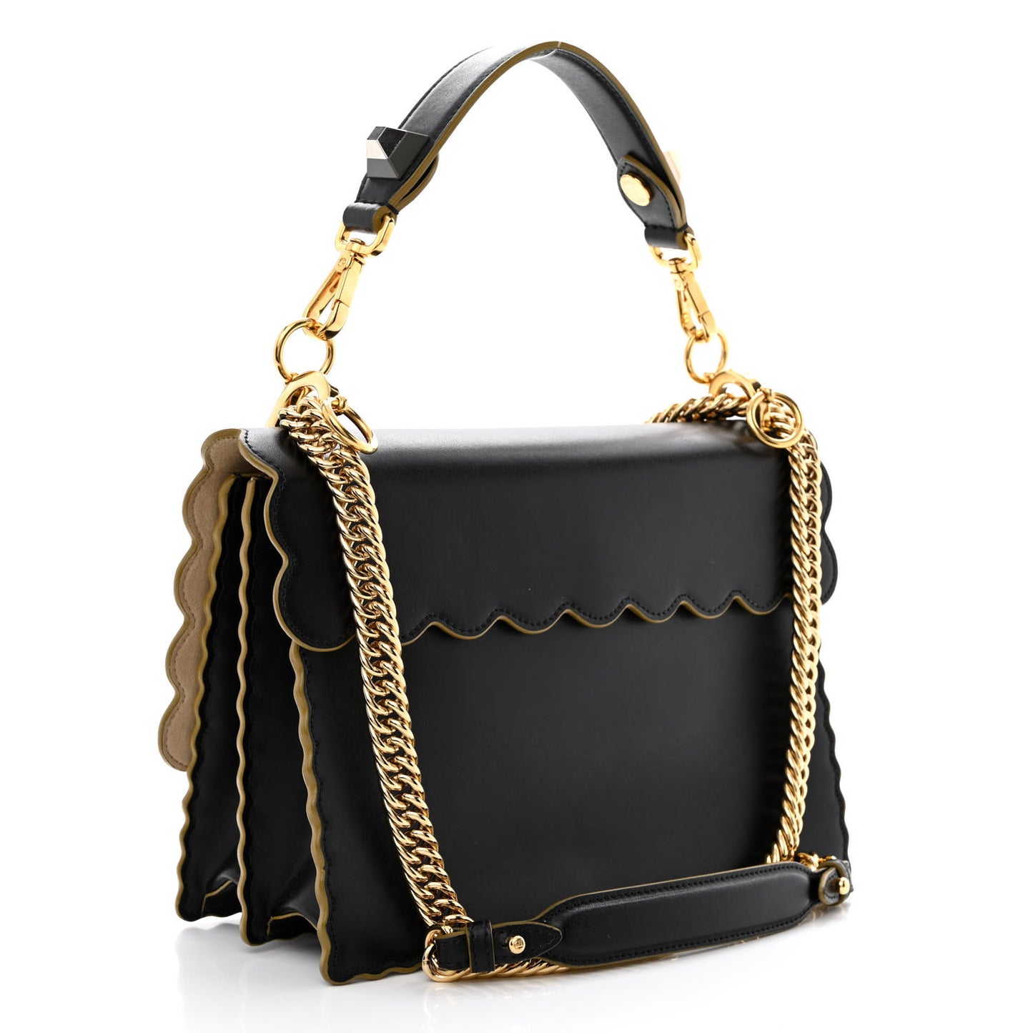 Vitello Liberty Scalloped Studded Kan I Shoulder Bag Black