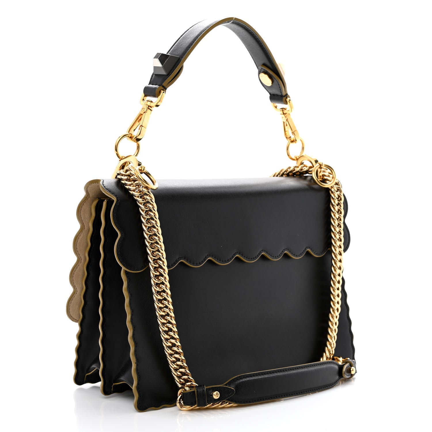Fendi Vitello Liberty Scalloped Studded Kan I Shoulder Bag Black 3 of 10