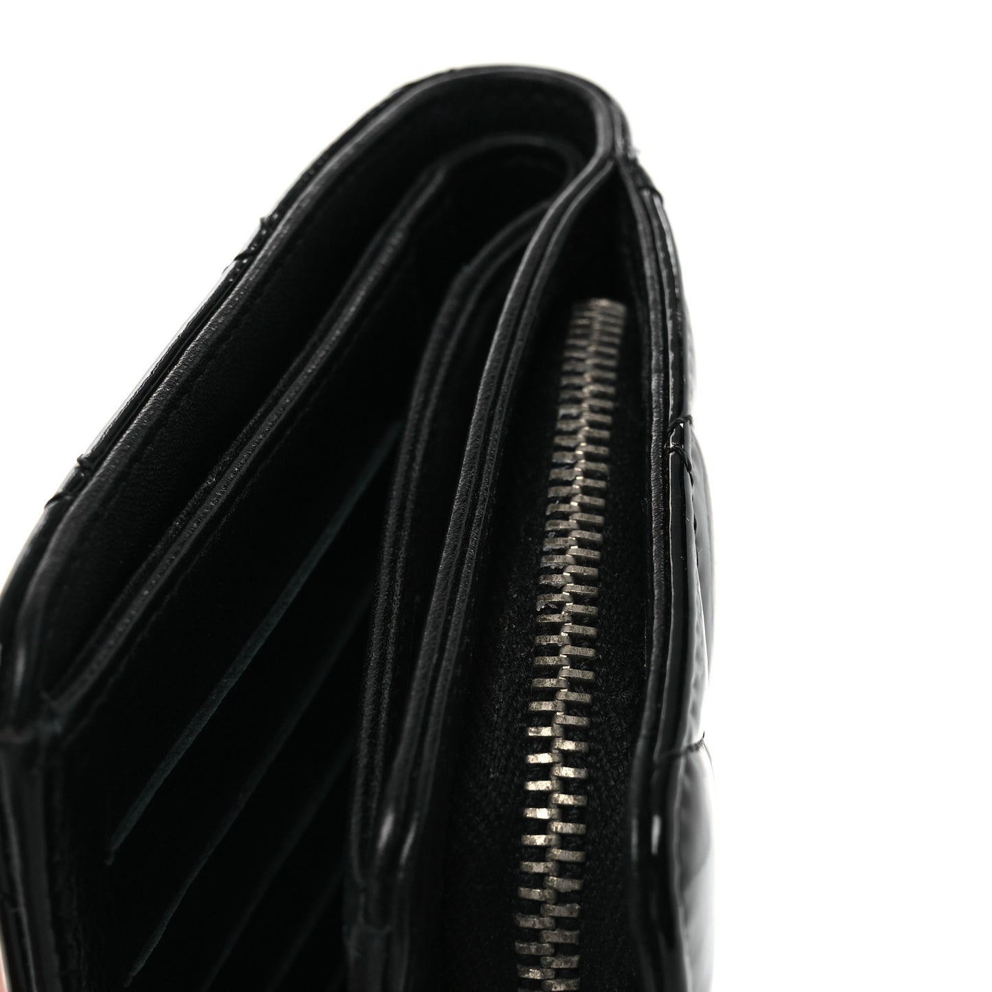 Patent Quilted Brilliant Zipped Pocket Wallet Black