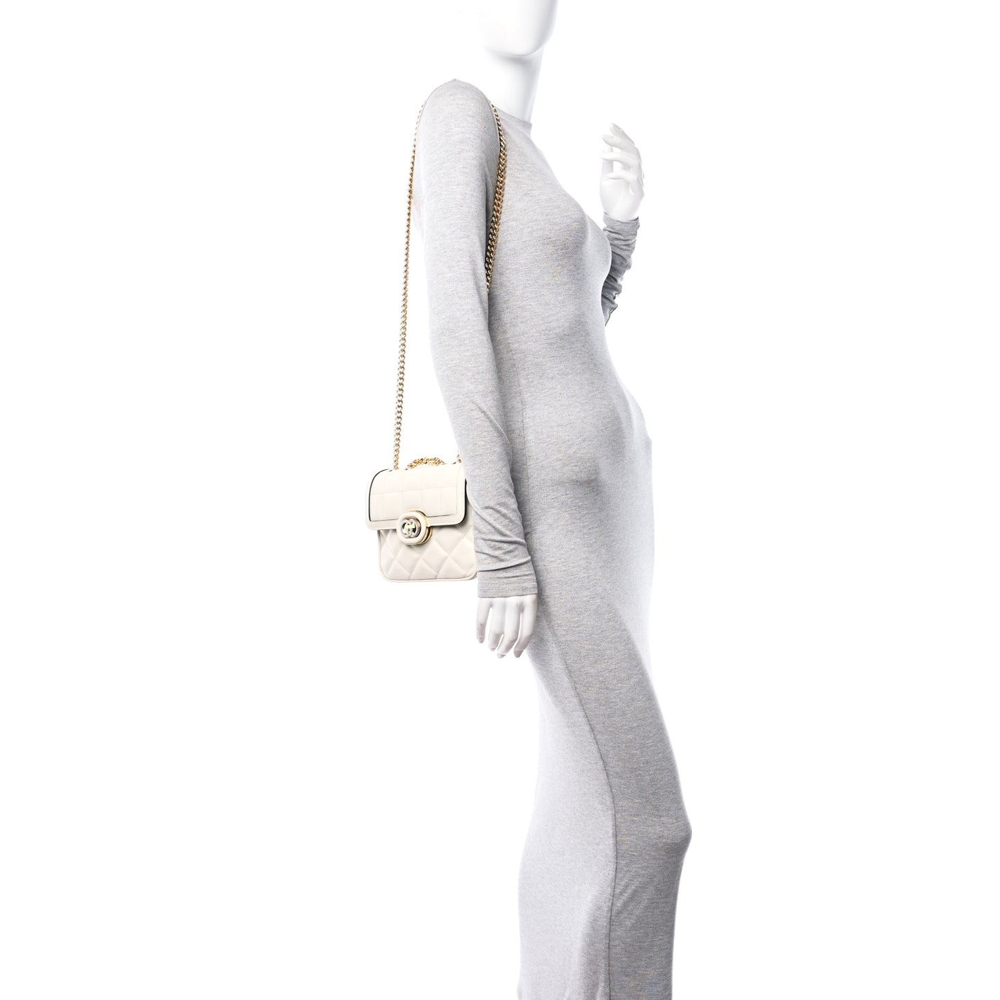 Calfskin Quilted Small Deco Shoulder Bag Mystic White