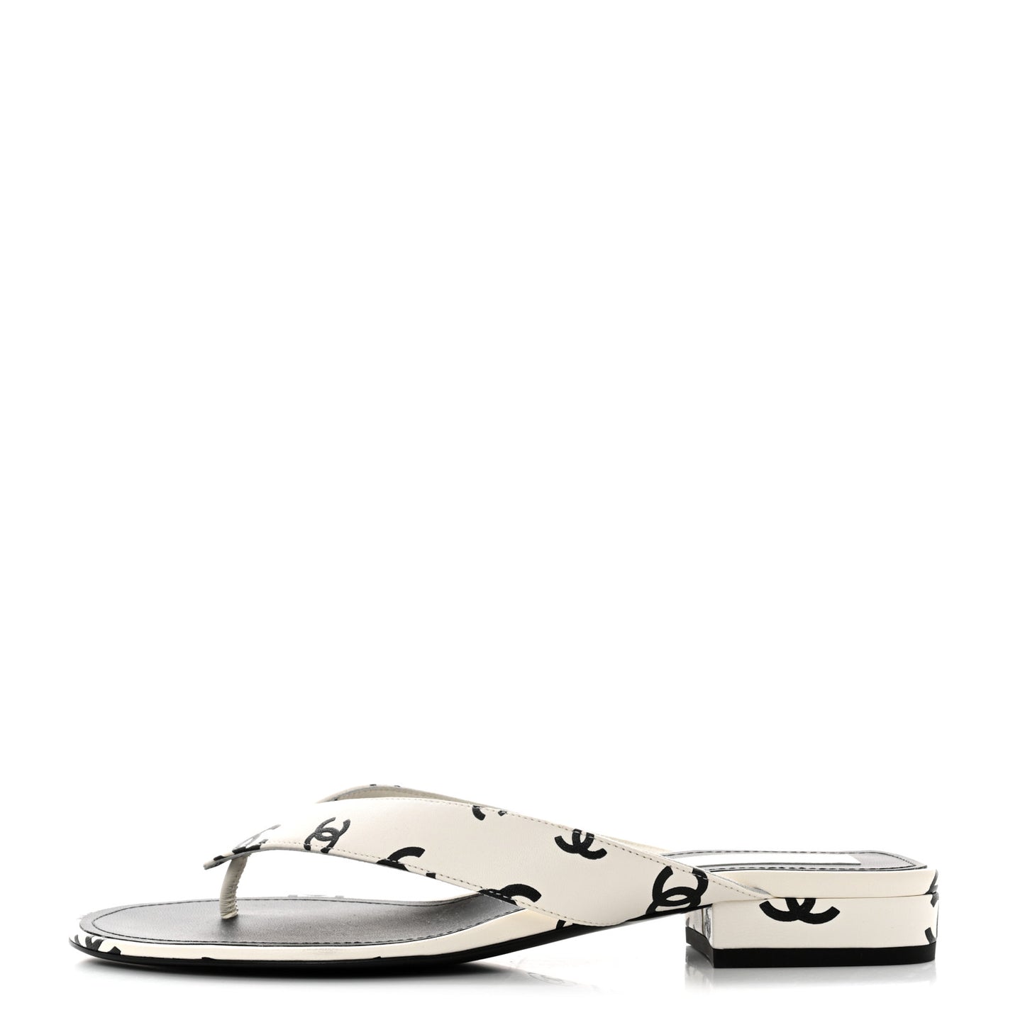 Lambskin Printed CC Thong Sandals 39.5 White Black