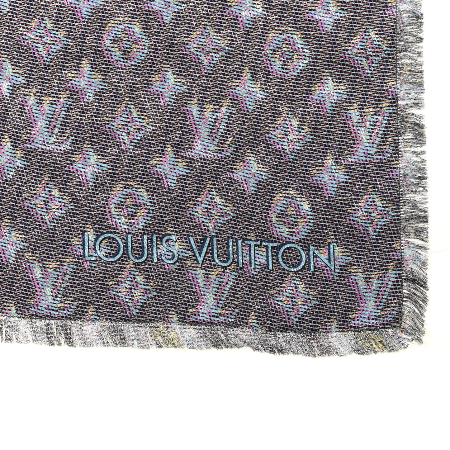Wool Silk Monogram LV Pop Shawl Blue