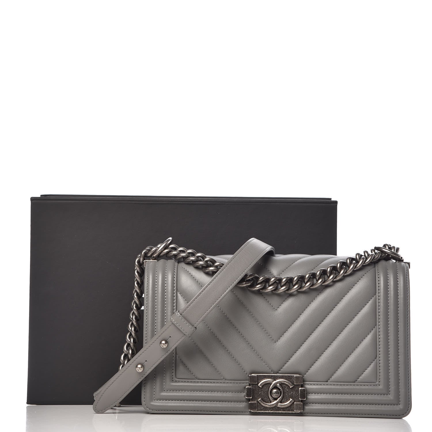Chanel Calfskin Chevron Quilted Medium Boy Flap Grey 10 of 10