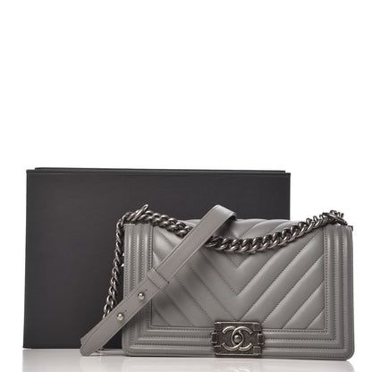 Chanel Calfskin Chevron Quilted Medium Boy Flap Grey 10 of 10