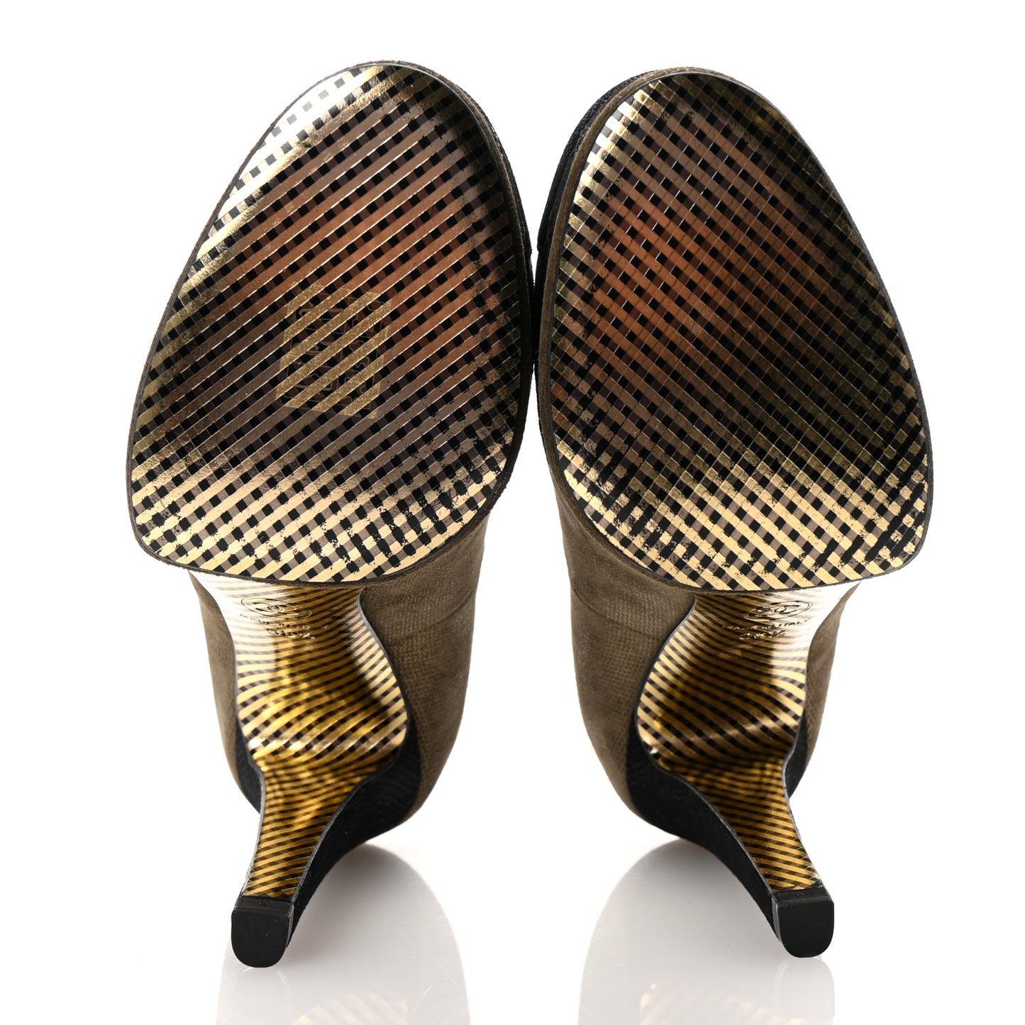 Metallic Fabric CC Cap Toe Pumps 38.5 Khaki Black