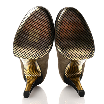 Chanel Metallic Fabric CC Cap Toe Pumps 38.5 Khaki Black 6 of 10