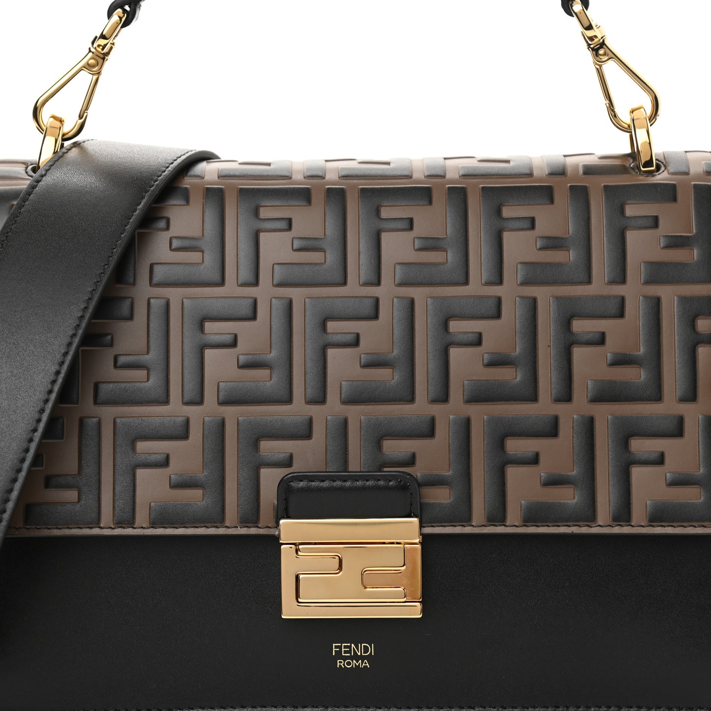 Vitello Liberty Bi-Color FF 1974 Embossed Kan U Shoulder Bag Black Maya
