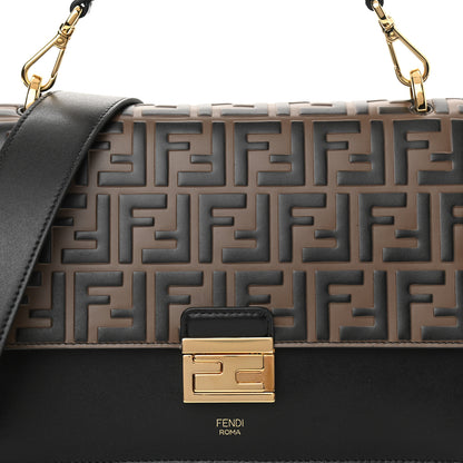 Fendi Vitello Liberty Bi-Color FF 1974 Embossed Kan U Shoulder Bag Black Maya 8 of 8
