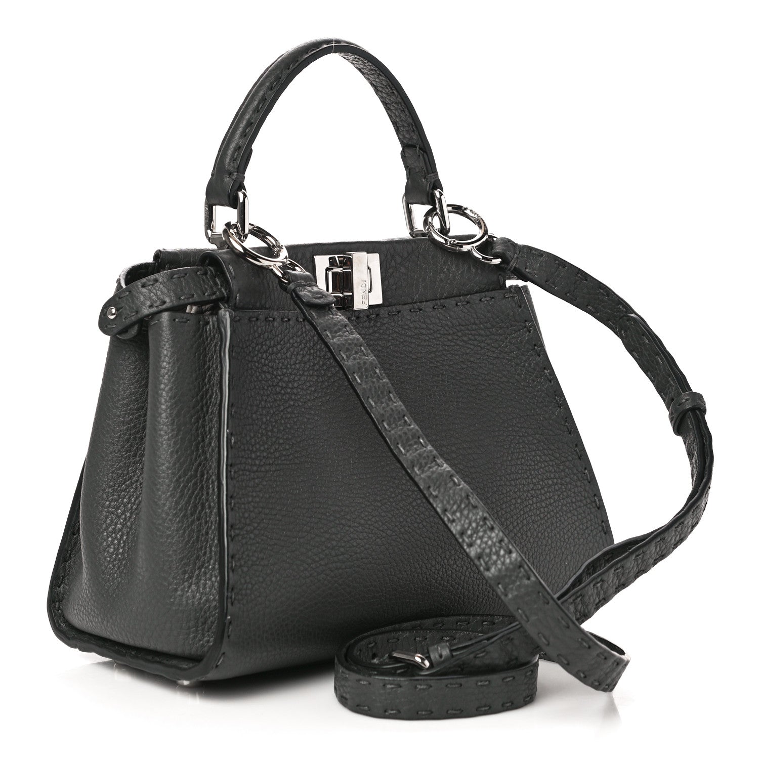 Fendi Cuoio Romano Selleria Bi-Color Mini Peekaboo Iconic Satchel Asfalto Latte 3 of 10