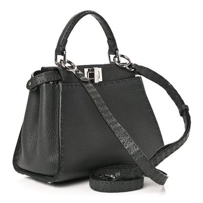 Fendi Cuoio Romano Selleria Bi-Color Mini Peekaboo Iconic Satchel Asfalto Latte 3 of 10