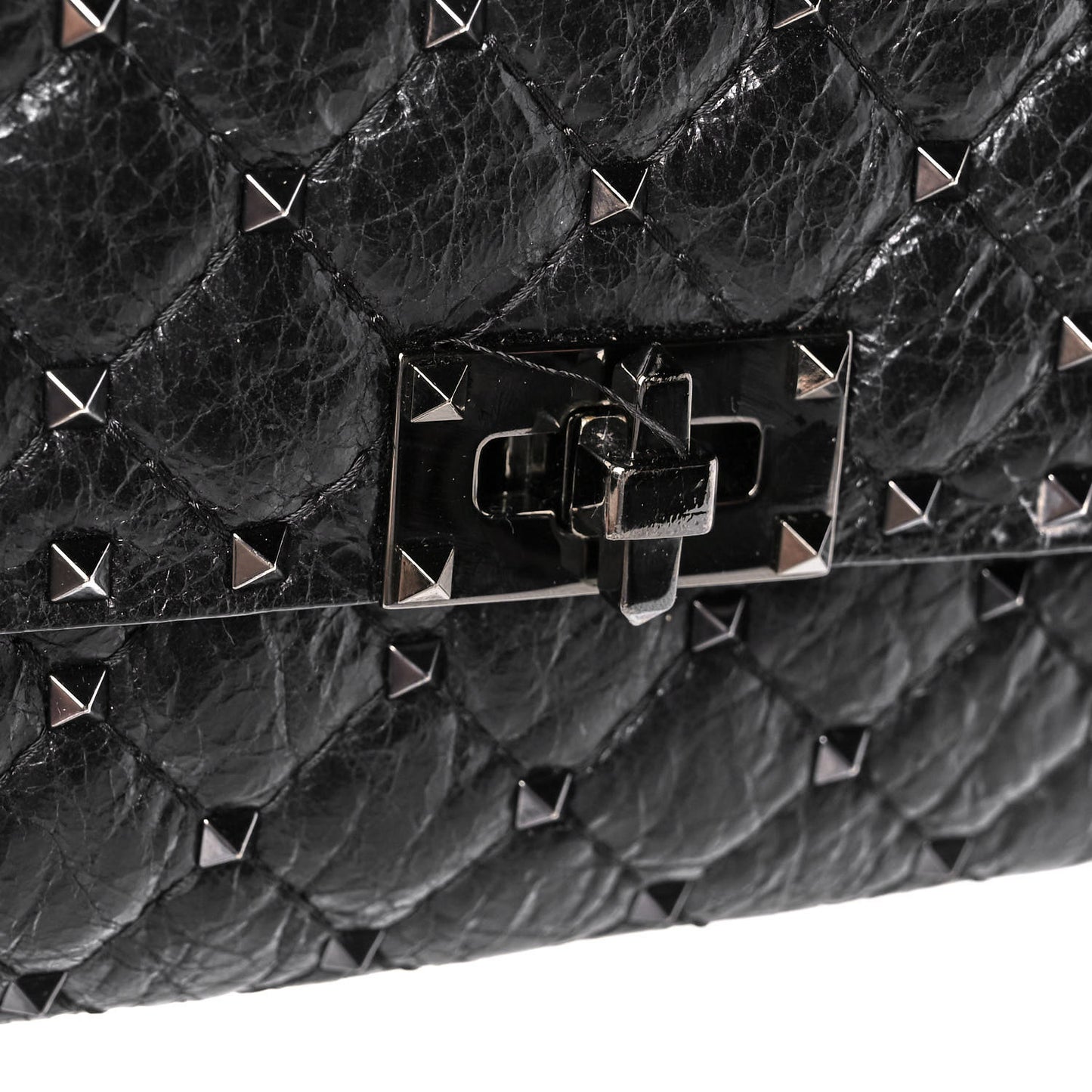 Craquele Nappa Rockstud Spike Wallet on Chain Black