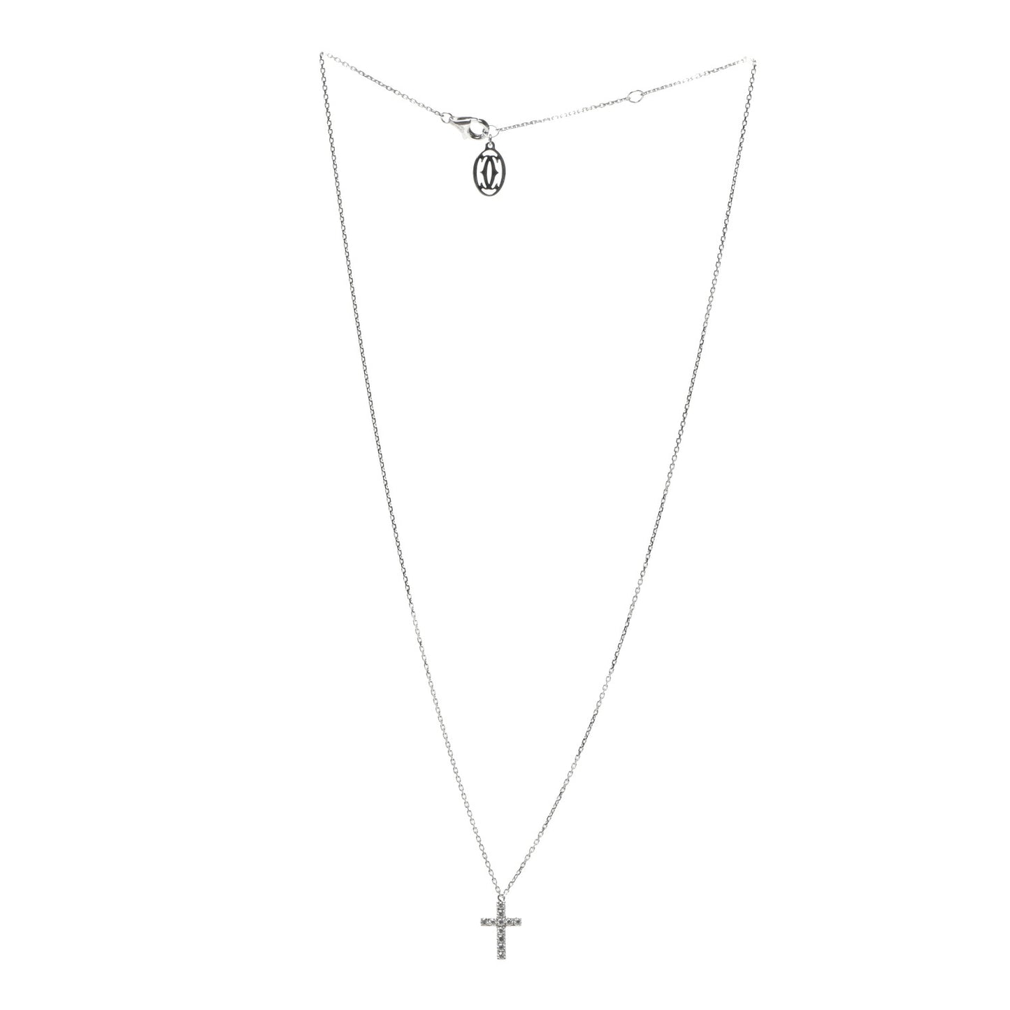 18K White Gold Diamond Symbols Cross Pendant Necklace