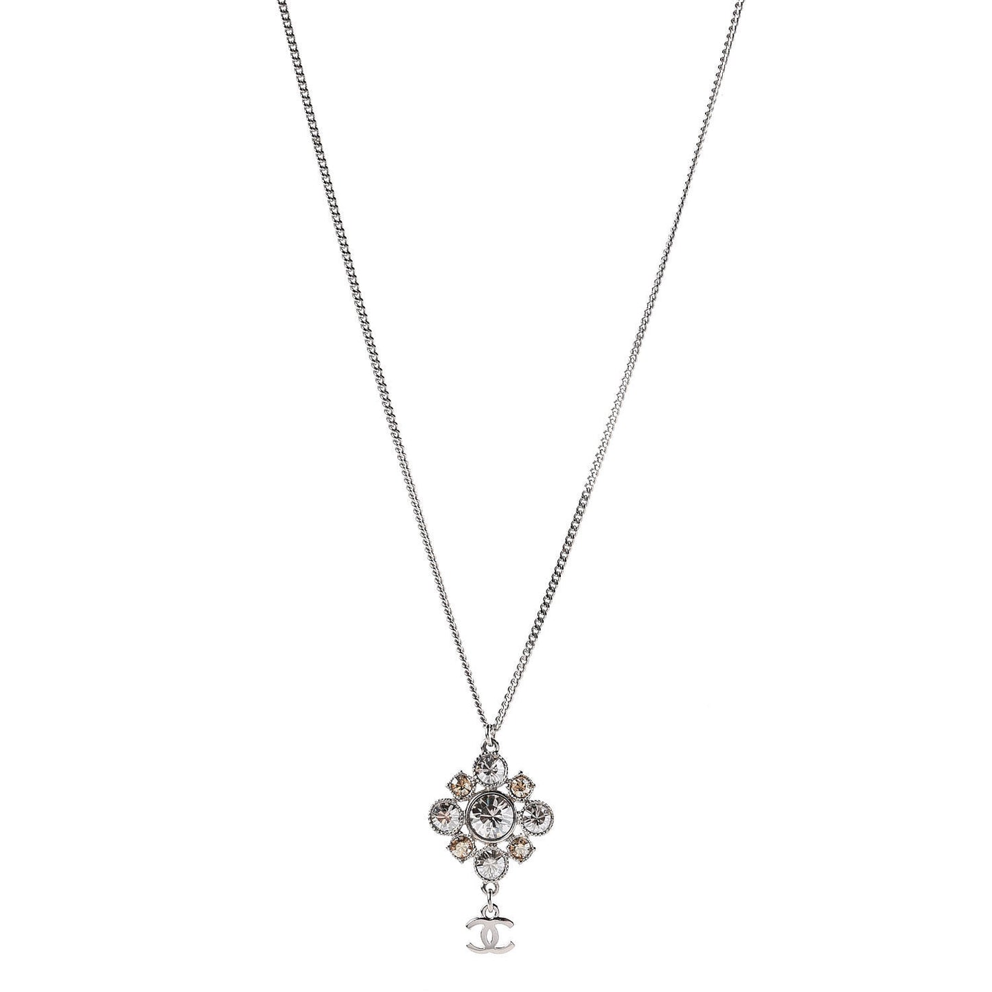 Crystal CC Drop Pendant Necklace Silver