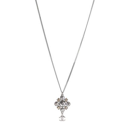 Chanel Crystal CC Drop Pendant Necklace Silver 1 of 7