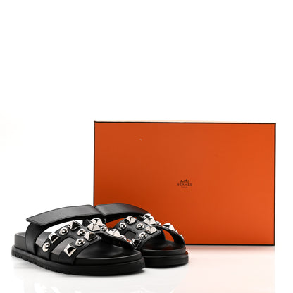 Hermes Calfskin Medor Studded Womens Chypre Sandals 35 Black 9 of 9