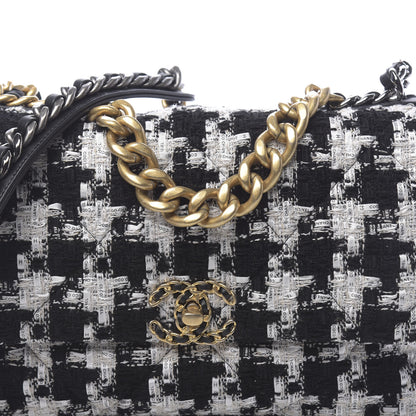 Chanel Tweed Quilted Large 19 Flap Black Ecru White 10 of 11