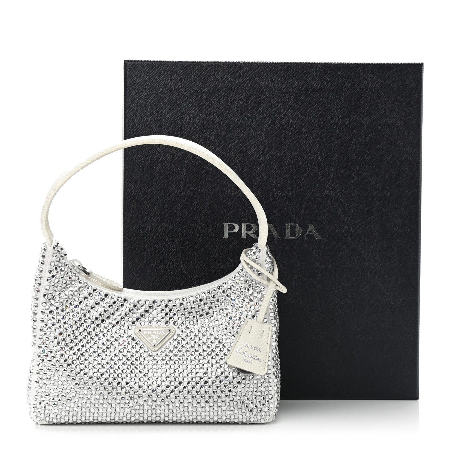 Prada Satin Crystal Mini Re-Edition 2000 Bag White 10 of 10