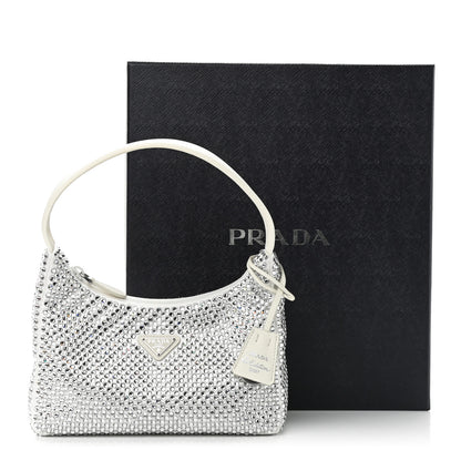 Prada Satin Crystal Mini Re-Edition 2000 Bag White 10 of 10