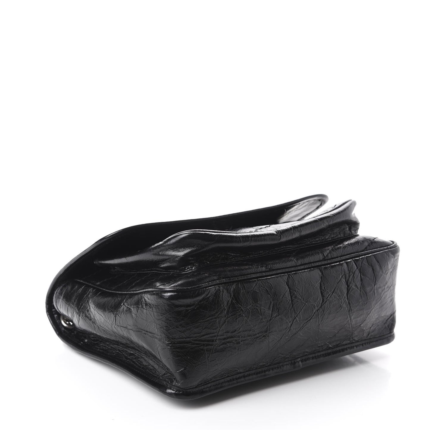 Crinkled Calfskin Matelasse Monogram Medium Niki Chain Satchel Black