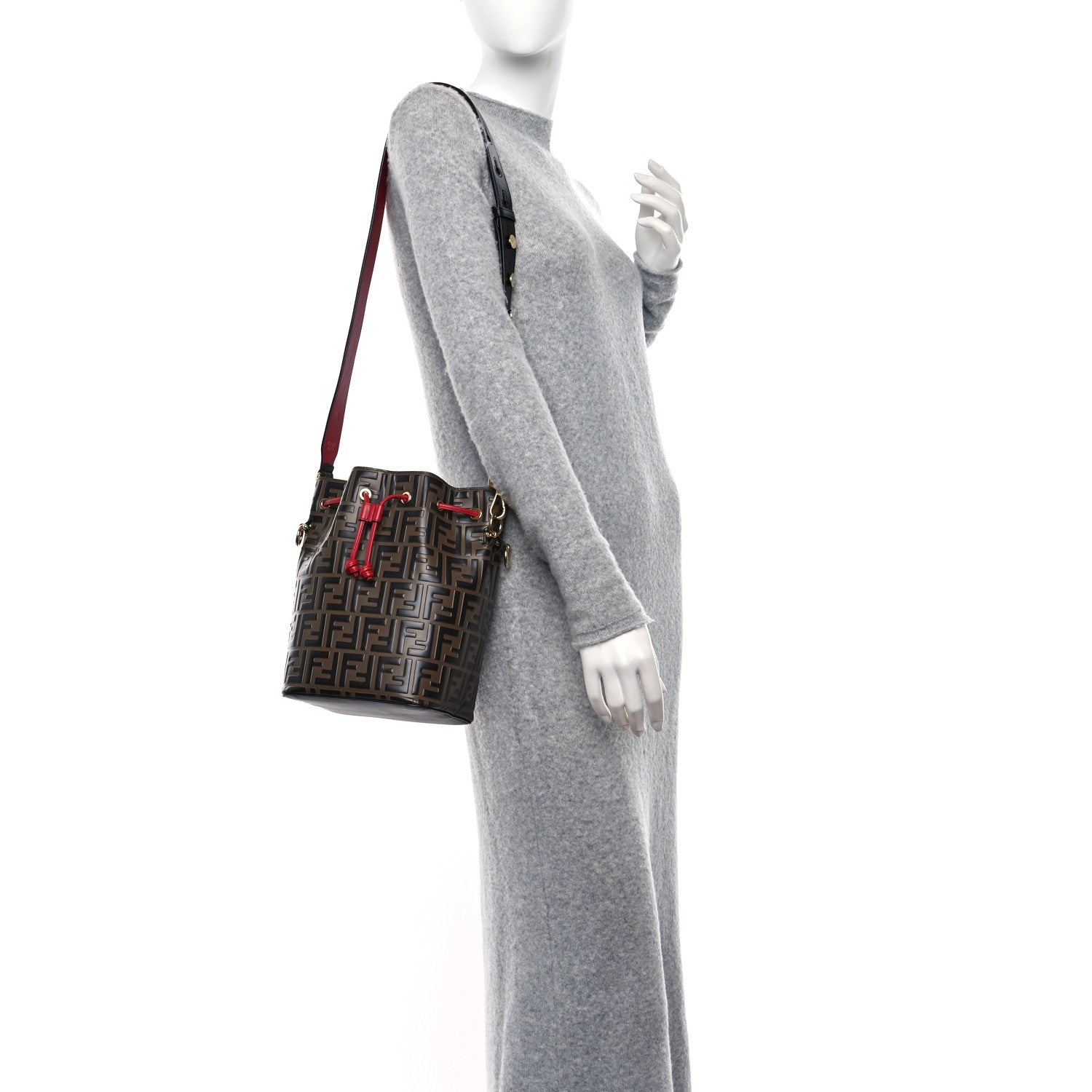 Fendi Vitello Grace F is Fendi Bi-Color FF 1974 Embossed Grande Mon Tresor Bucket Bag Maya Black Fragola 2 of 9