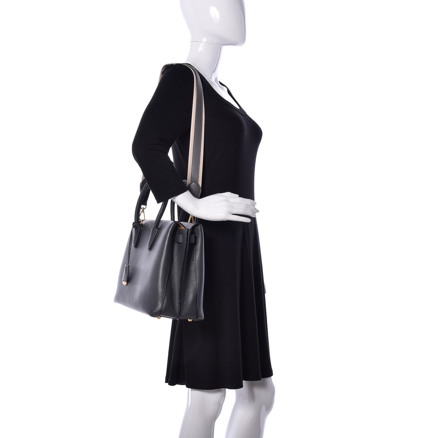 MCM Grained Calfskin Medium Milla Tote Phantom Grey 2 of 9