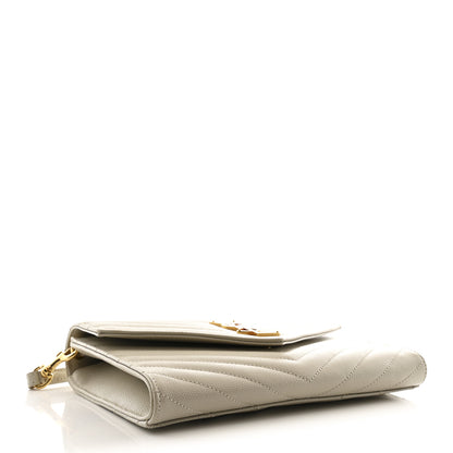 Saint Laurent Grain De Poudre Matelasse Chevron Monogram Envelope Clutch Crema Soft 4 of 8