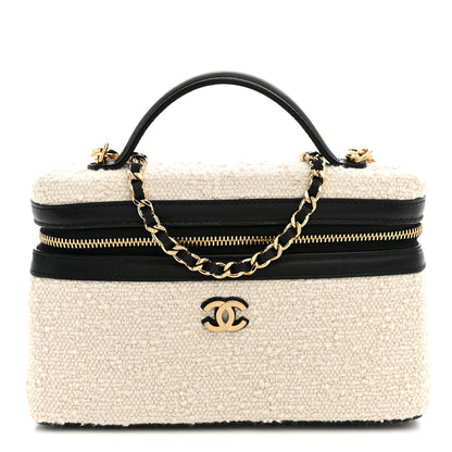 Chanel Boucle Calfskin Top Handle Slim Vanity Case With Chain Ecru Black 1 of 12