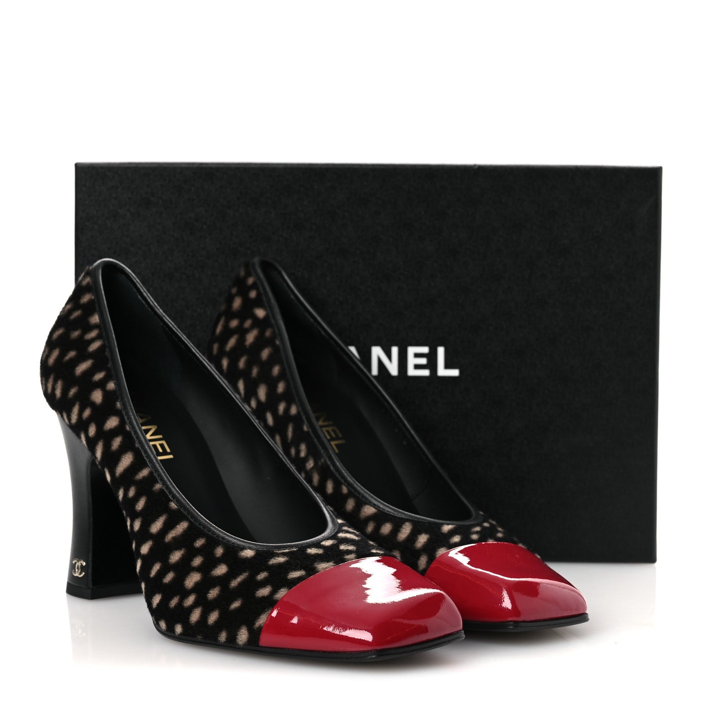 Pony Hair Lambskin Patent Cap Toe Pumps 41 Black White Dark Red