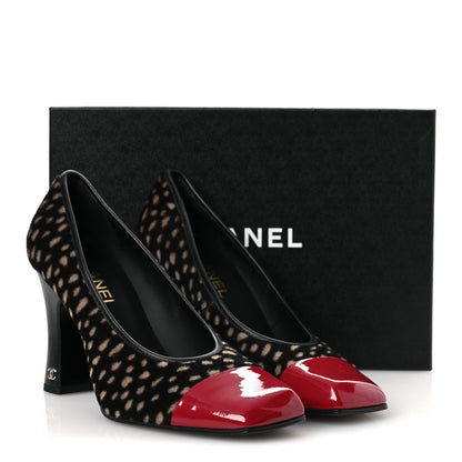 Chanel Pony Hair Lambskin Patent Cap Toe Pumps 41 Black White Dark Red 11 of 11