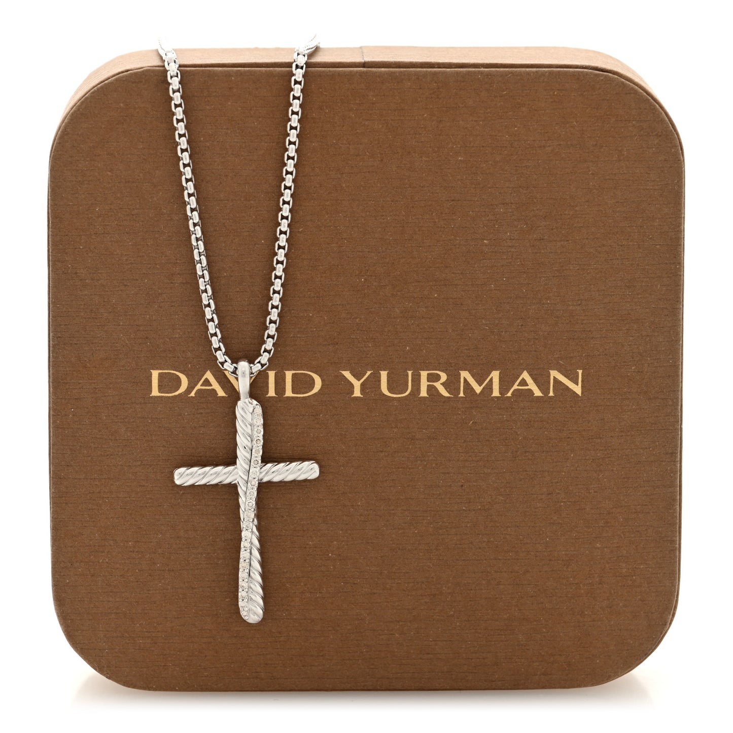 Sterling Silver Diamond 35mm Crossover Cross Necklace