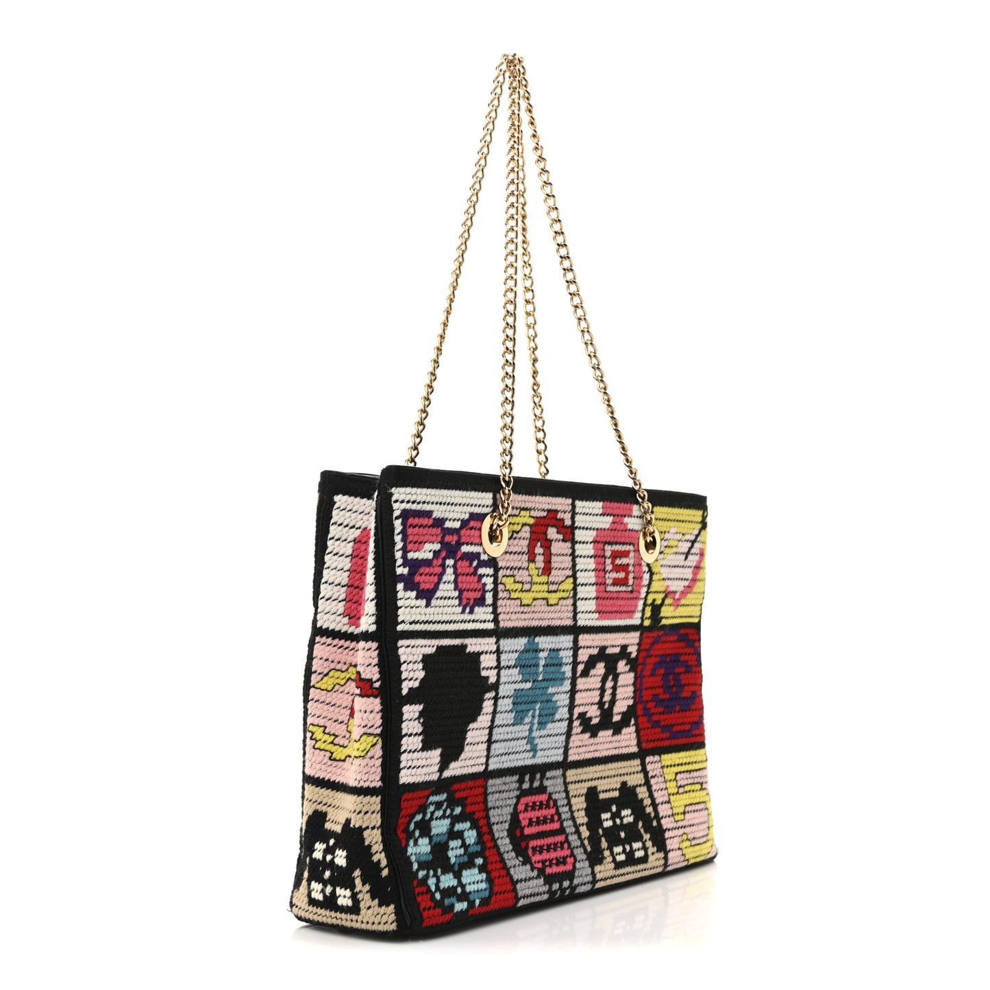 Needlepoint Precious Symbols Shoulder Bag Black
