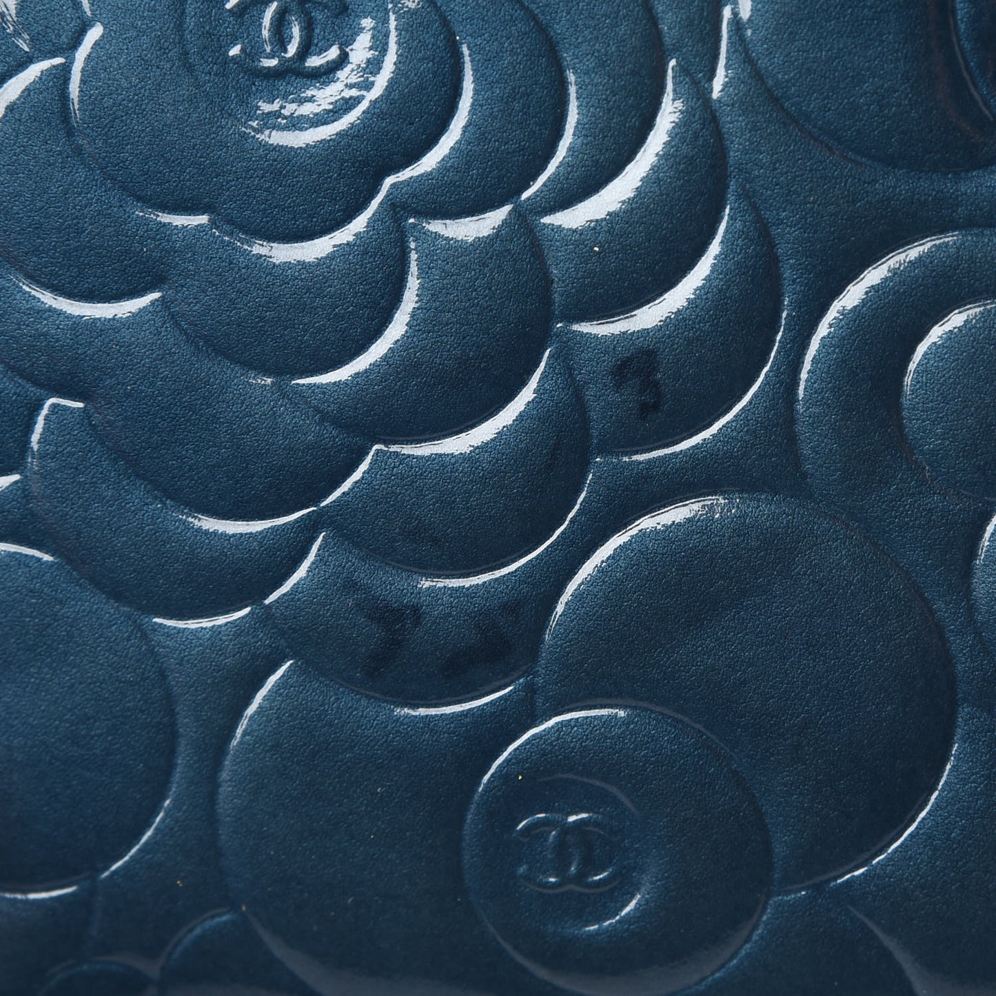 Patent Camellia Embossed Large Gusset Zip Around Wallet Blue