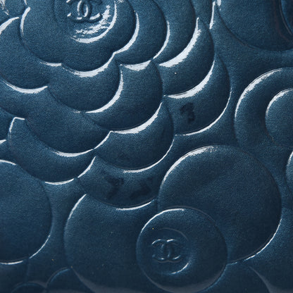 Chanel Patent Camellia Embossed Large Gusset Zip Around Wallet Blue 10 of 10