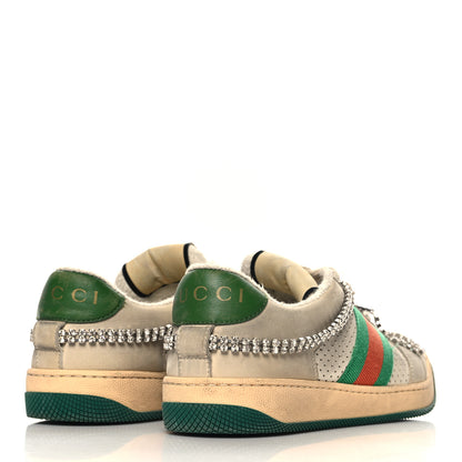Gucci Nubuck Calfskin Web Removable Crystals Womens Screener Sneakers 36 Dusty Milk New Mystic White 5 of 9