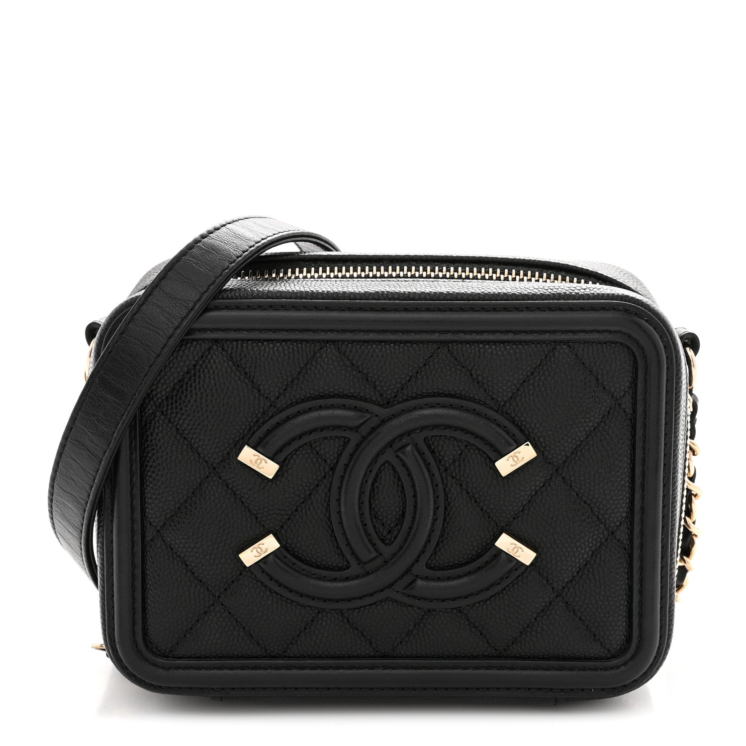 Chanel Caviar Quilted CC Filigree Vanity Clutch With Chain Black 1 of 11