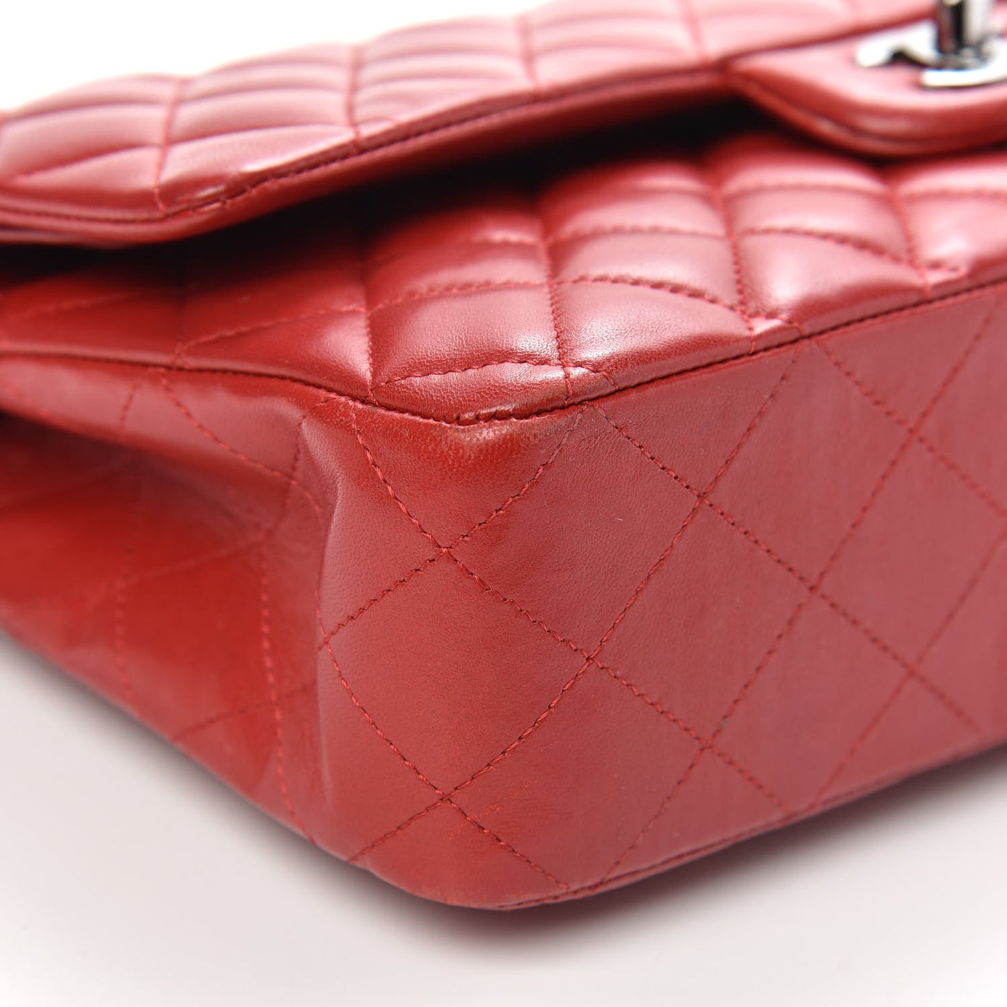Lambskin Quilted Medium Double Flap Red