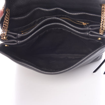 Lanvin Ostrich Calfskin Embossed Medium Sugar Flap Shoulder Bag Black Blue 7 of 14