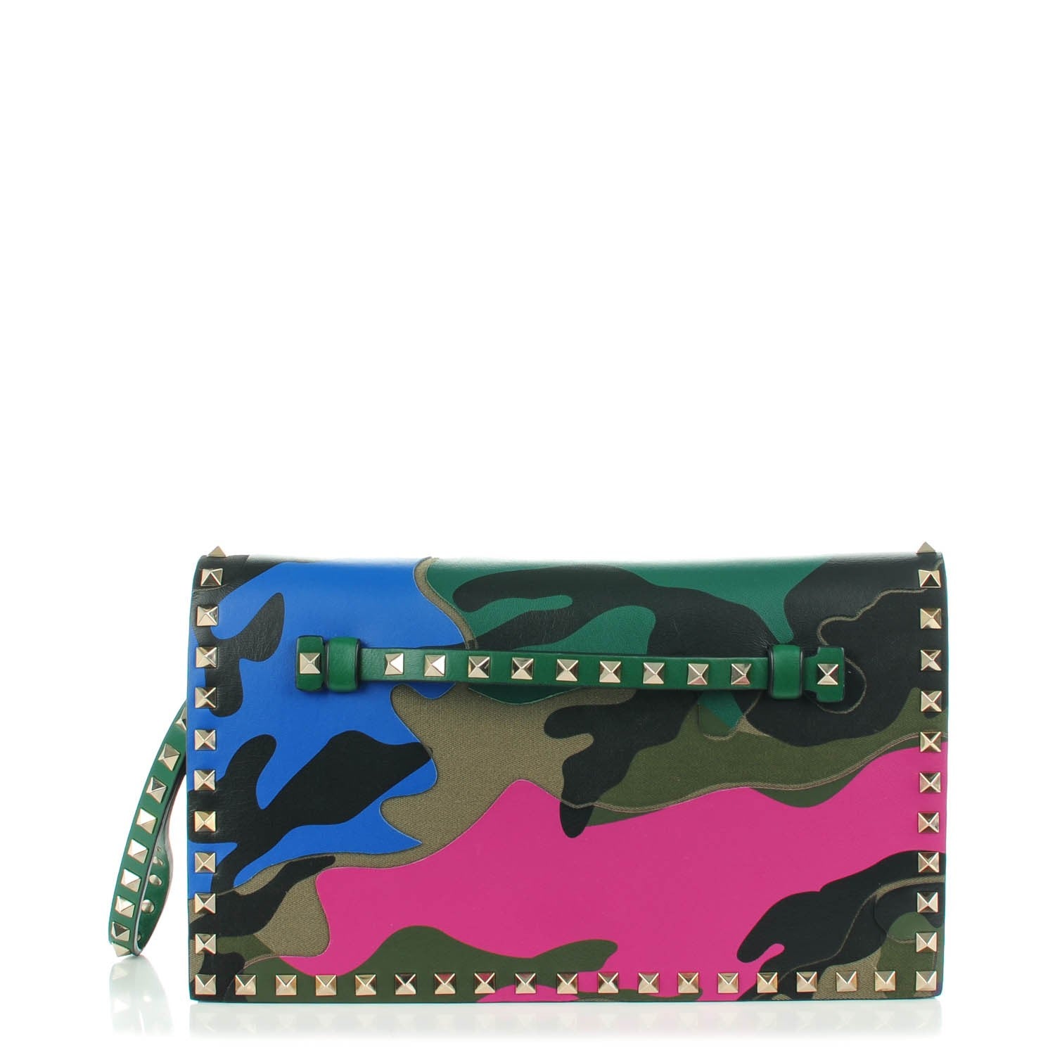 Valentino Garavani Nappa Canvas Camouflage Rockstud Wristlet Clutch Multicolor 1 of 8