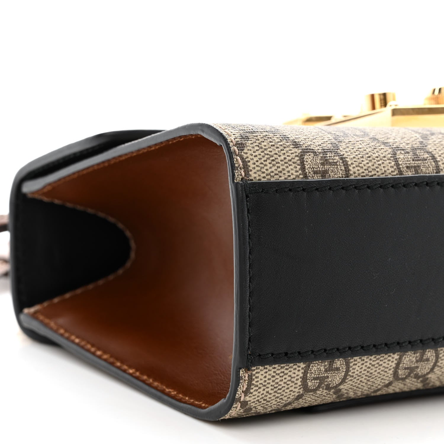 Gucci GG Supreme Monogram Calfskin Small Padlock Shoulder Bag Beige Black Cuir 9 of 15