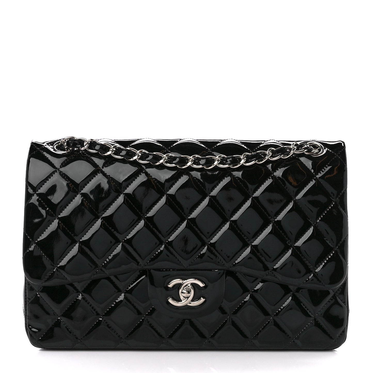 Patent Quilted Jumbo Double Flap Black