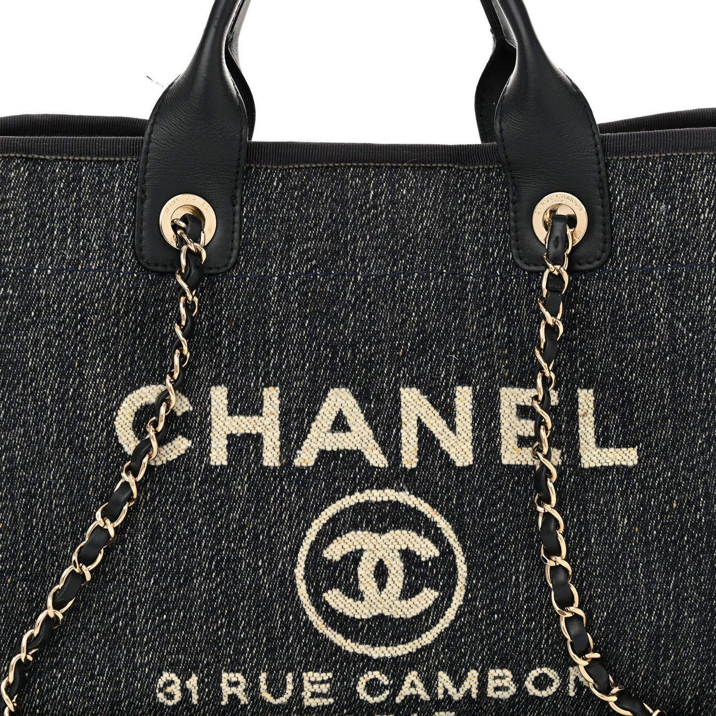 Denim Small Deauville Tote Dark Blue White