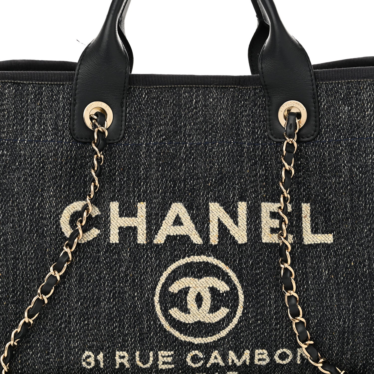 Chanel Denim Small Deauville Tote Dark Blue White 9 of 15