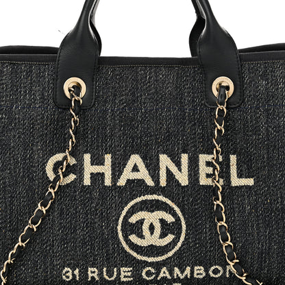 Chanel Denim Small Deauville Tote Dark Blue White 9 of 15
