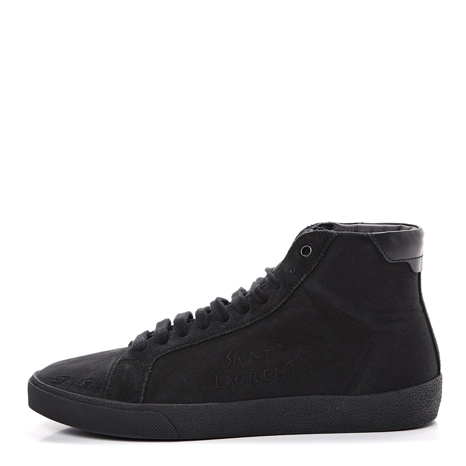 Saint Laurent Distressed Canvas Mens Classic Court High Top Sneakers 42 Black 1 of 11