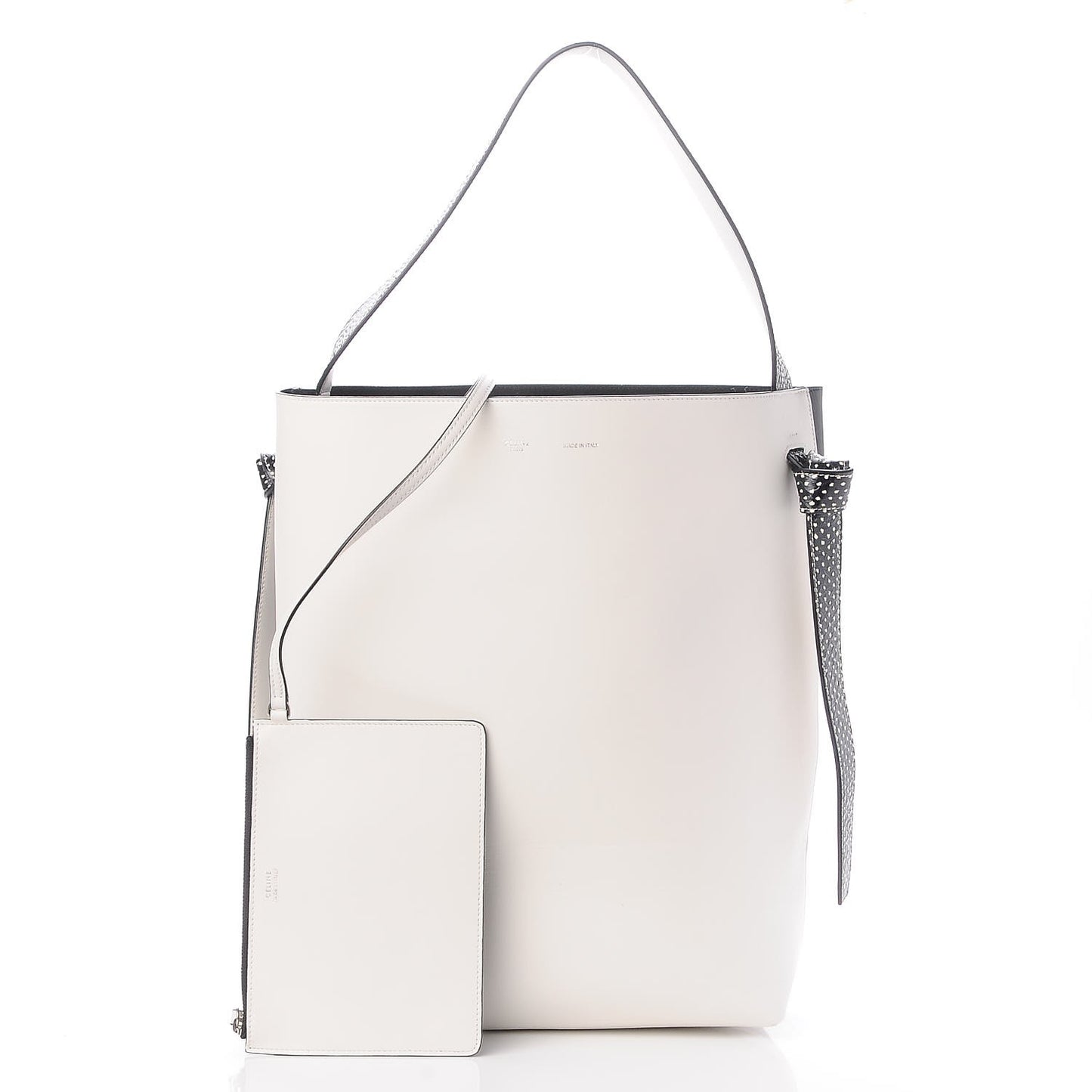 Shiny Smooth Calfskin Small Twisted Cabas White Black