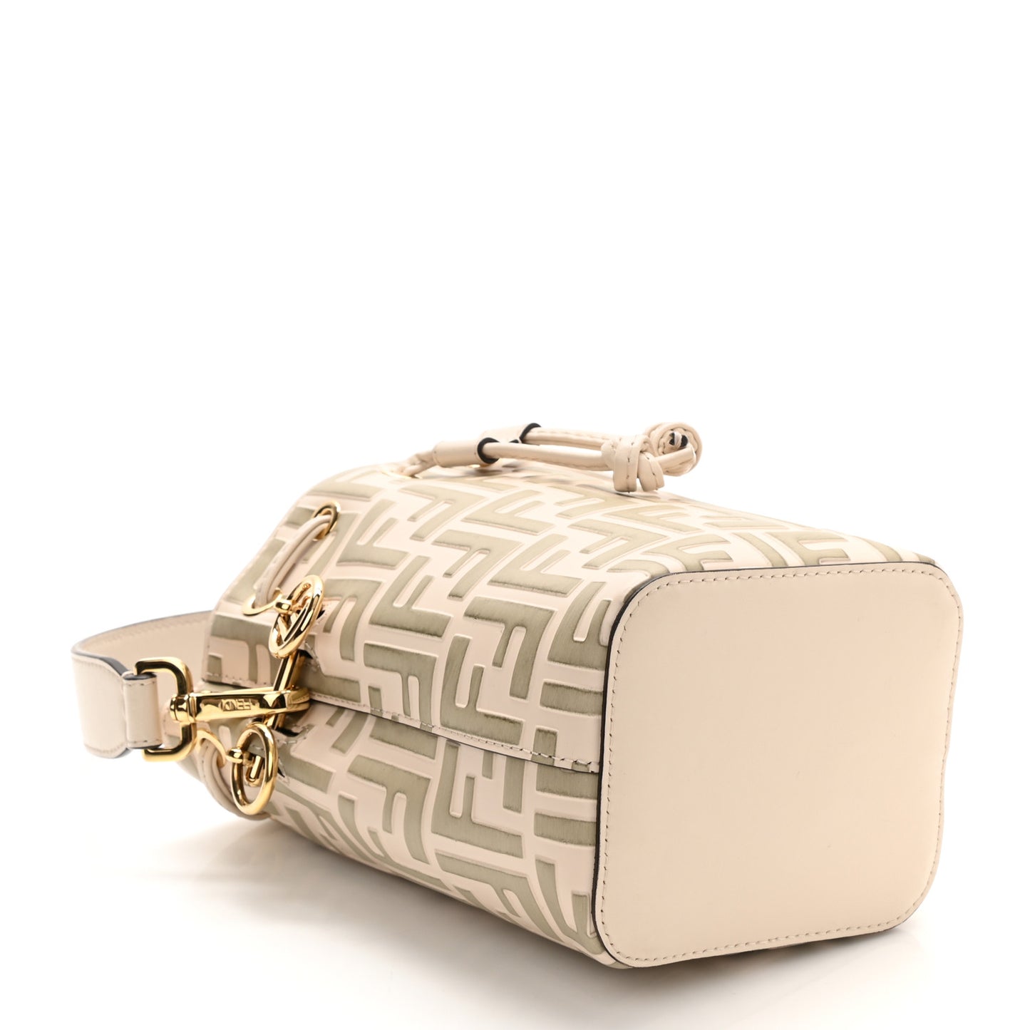 Vitello Liberty F is Fendi Bi-Color FF 1974 Embossed Mini Mon Tresor Bucket Bag Camelia Mandorlo