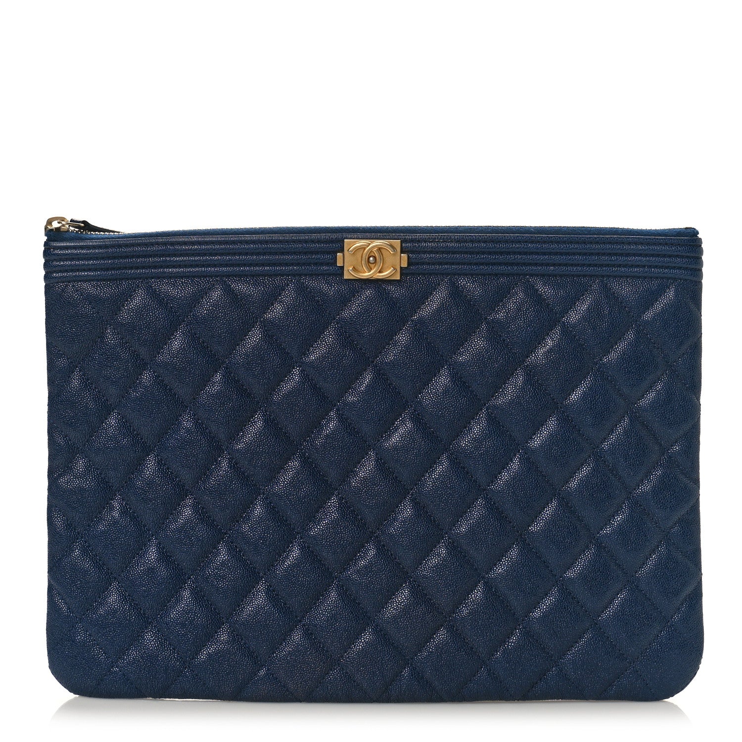 Chanel Caviar Quilted Medium Boy Cosmetic Case Navy 1 of 9